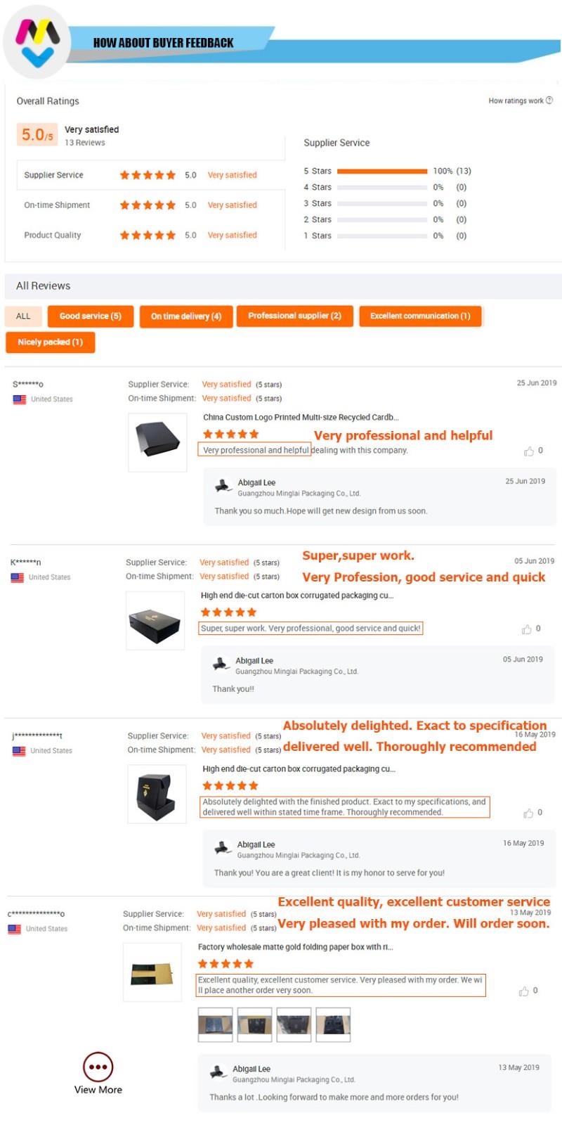 Customer Feedback Minglai Packaging